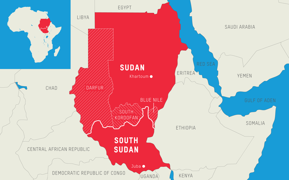 Map showing South Sudan's location in Africa